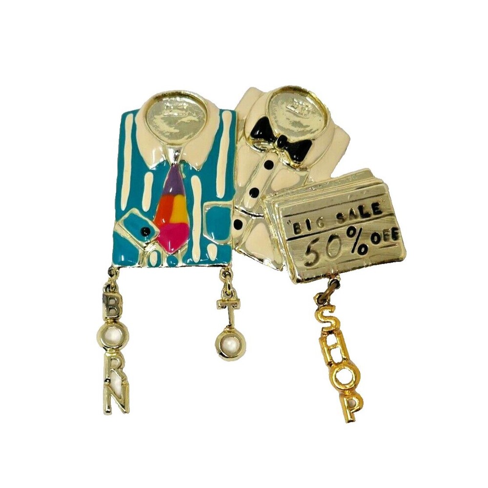 Don Lin Shop Til You Drop Dangle Charm Enamel Shirts Brooch Pin